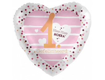 Hiep Hiep Hoera 1 jaar - Roze - 18"/45cm - 2 stuks ***