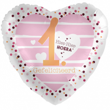 Hiep Hiep Hoera 1 jaar - Roze - 18"/45cm - 2 stuks ***