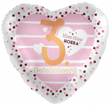 Hiep Hiep Hoera 3 jaar - Roze - 18"/45cm - 2 stuks ***