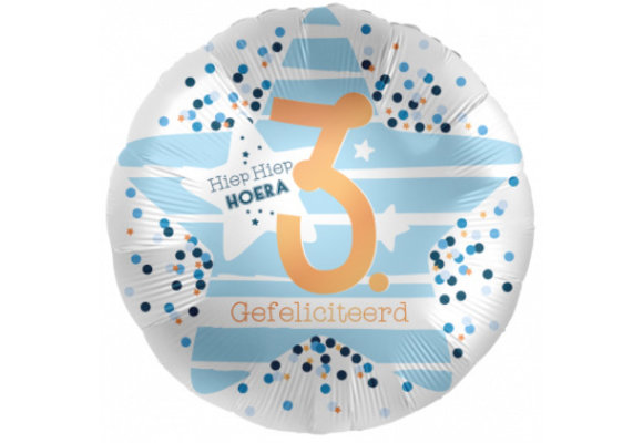 Hiep Hiep Hoera 3 jaar - Blauw - 18"/45cm - 2 stuks ***