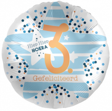 Hiep Hiep Hoera 3 jaar - Blauw - 18"/45cm - 2 stuks ***