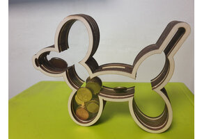 LS - Spaarpot Balloondog - hout/plexiglass  +/- 20 x 15cm