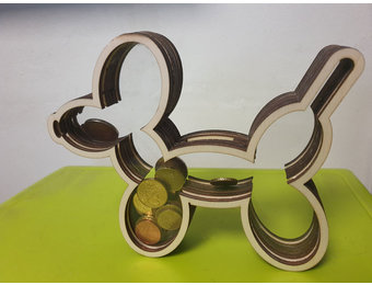 LS - Spaarpot Balloondog - hout/plexiglass  +/- 20 x 15cm