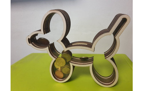 LS - Spaarpot Balloondog - hout/plexiglass  +/- 20 x 15cm