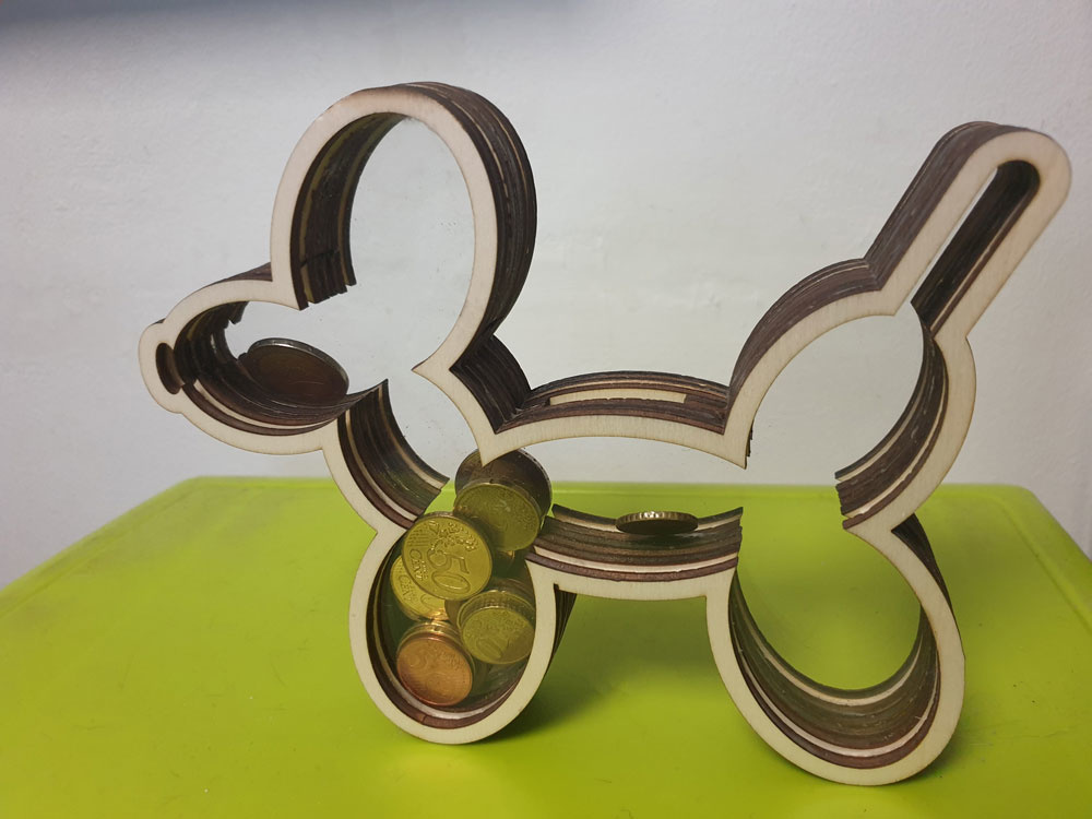 LS - Spaarpot Balloondog - hout/plexiglass  +/- 20 x 15cm