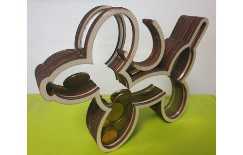 LS - Spaarpot Balloondog - hout/plexiglass  +/- 20 x 15cm