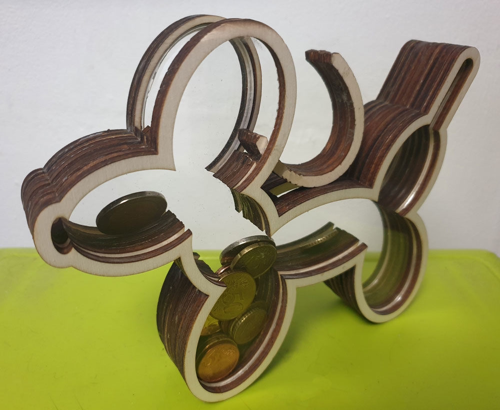 LS - Spaarpot Balloondog - hout/plexiglass  +/- 20 x 15cm