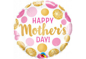 MICROFOIL - Mother's Day - Pink & Gold Dots - 9 inch - Qualatex - Airfilled