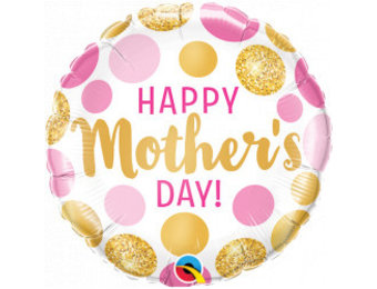 MICROFOIL - Mother's Day - Pink & Gold Dots - 9 inch - Qualatex - Airfilled