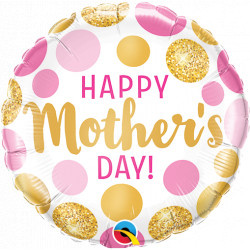 MICROFOIL - Mother's Day - Pink & Gold Dots - 9 inch - Qualatex - Airfilled