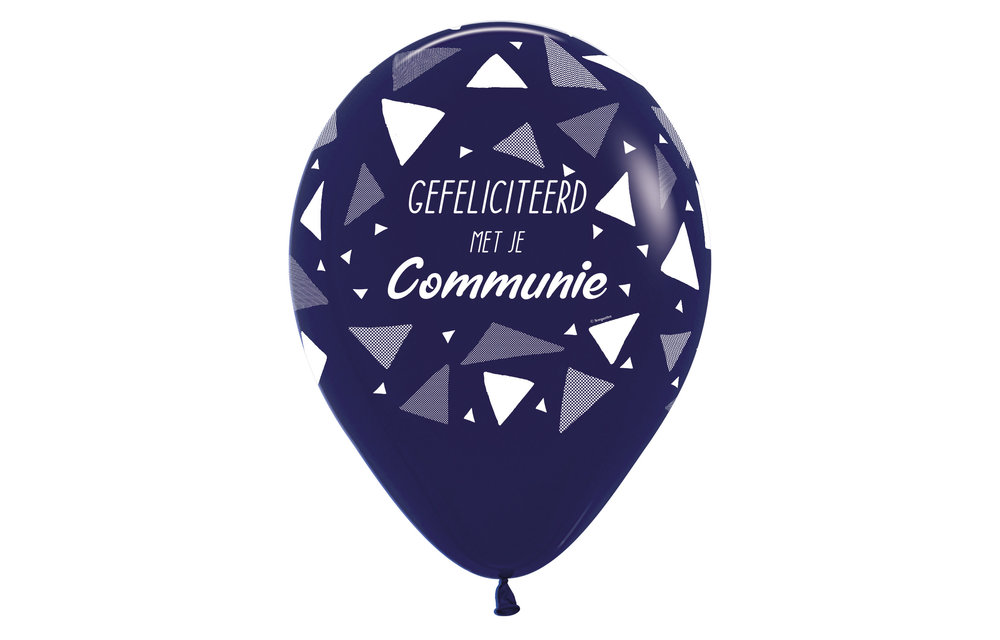 Sempertex 12 inch - Gefeliciteerd met je Communie - Triangles - Navy Blue 044 - 25 stuks