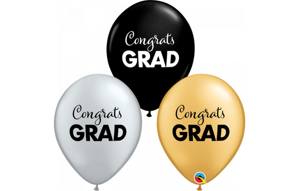 Qualatex 11 inch - Congratulations Grad - Gold/Silver/Onyx Black - 25 stuks