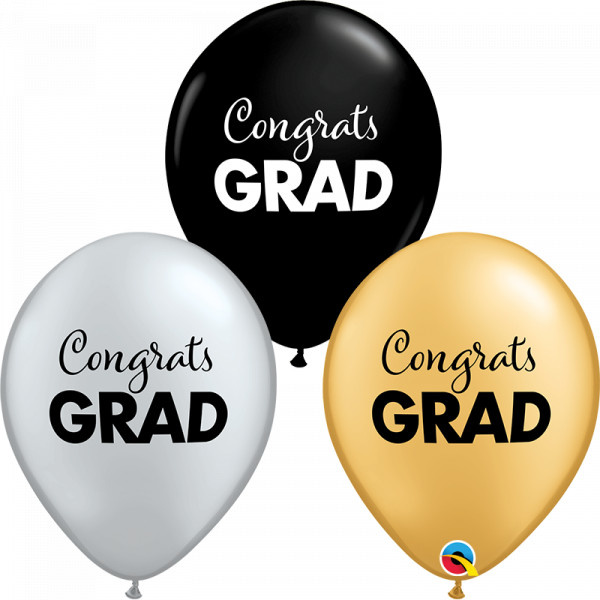 Qualatex 11 inch - Congratulations Grad - Gold/Silver/Onyx Black - 25 stuks