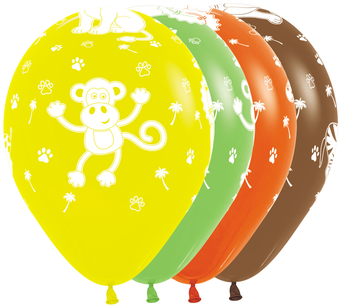 Sempertex 12 inch  - Jungle Animals - Yellow/Lime/Orange/Chocolate