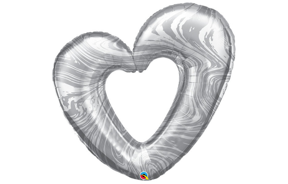 Marble Open Heart - Silver - 42 inch - Qualatex
