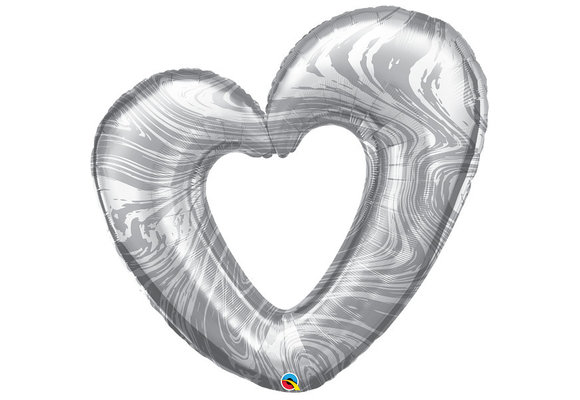 Marble Open Heart - Silver - 42 inch - Qualatex