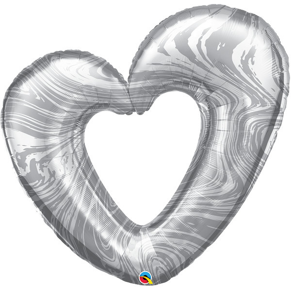 Marble Open Heart - Silver - 42 inch - Qualatex