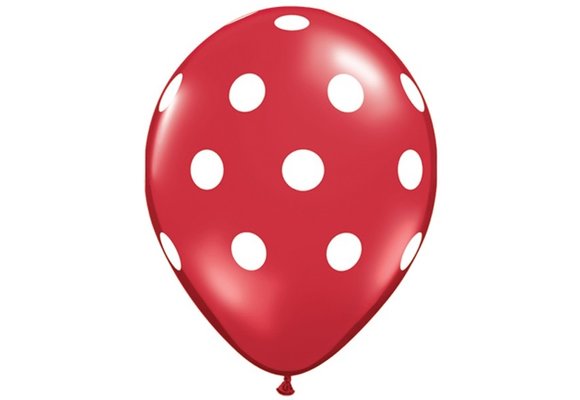 Qualatex 11 inch - Big Polka Dots - Red/White - 25 Stuks.