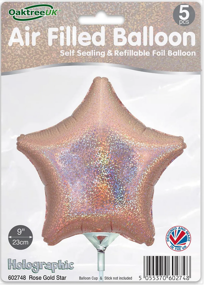 Star - Holographic Rose Gold - 9inch - verpakt 5stks - zelf sluitend
