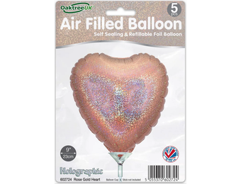 Heart - Holographic Rose Gold - 9inch - package 5 ct - with valve