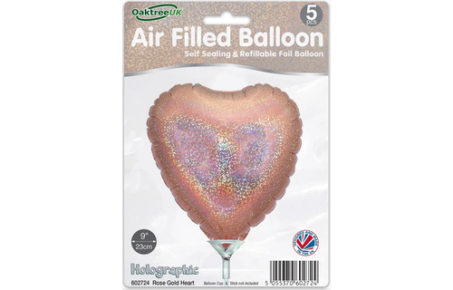 Heart - Holographic Rose Gold - 9inch - verpakt 5stks - zelf sluitend