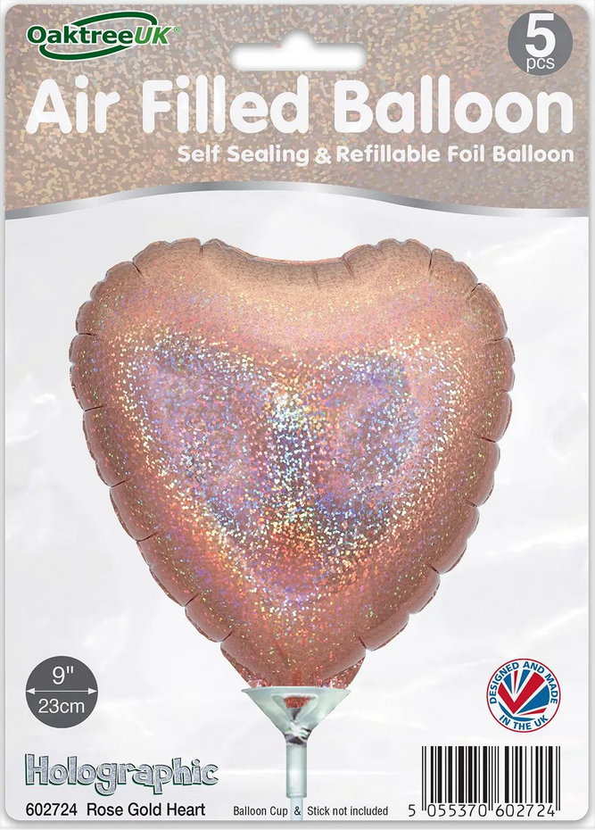 Heart - Holographic Rose Gold - 9inch - package 5 count - with valve