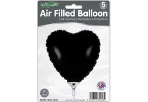 Heart - Black - 9inch - package 5 ct - with valve