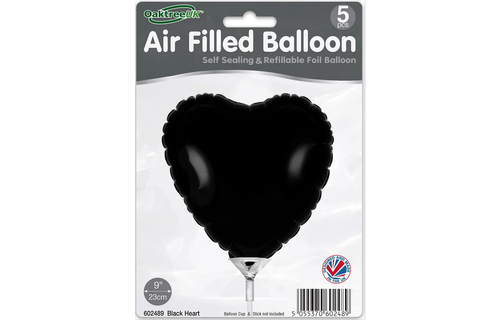 Heart - Black - 9inch - package 5 count - with valve