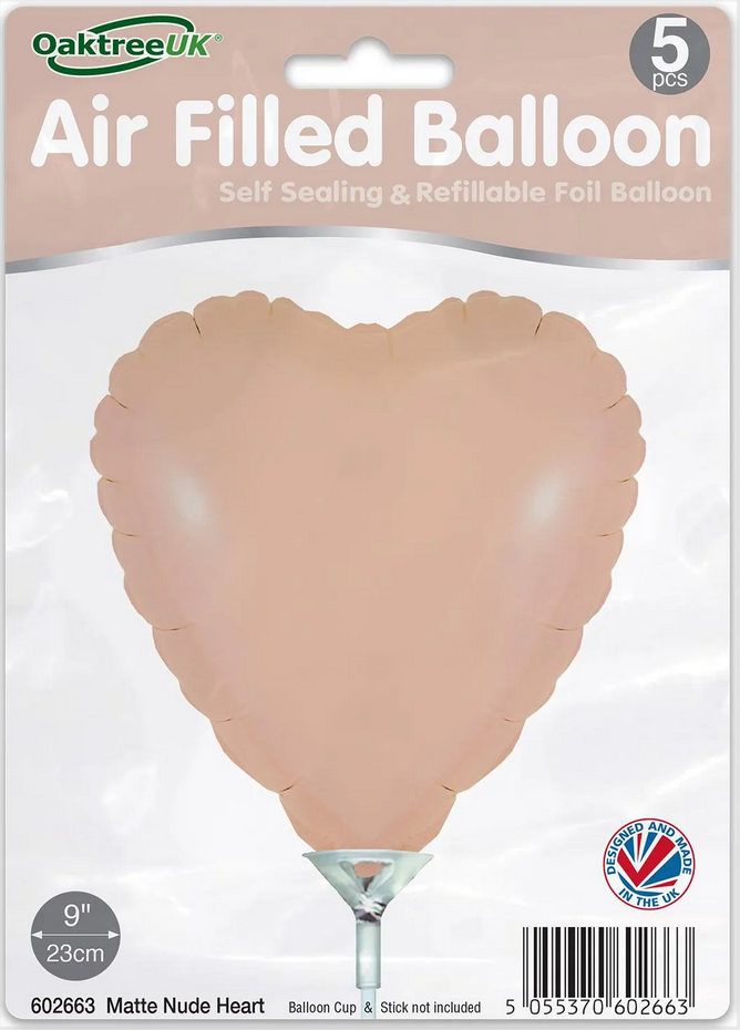 Heart - Matte Nude - 9inch - package 5 count - with valve