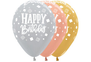 R12 - Happy Birthday - Squares - Metallic Assortment - 25pcs