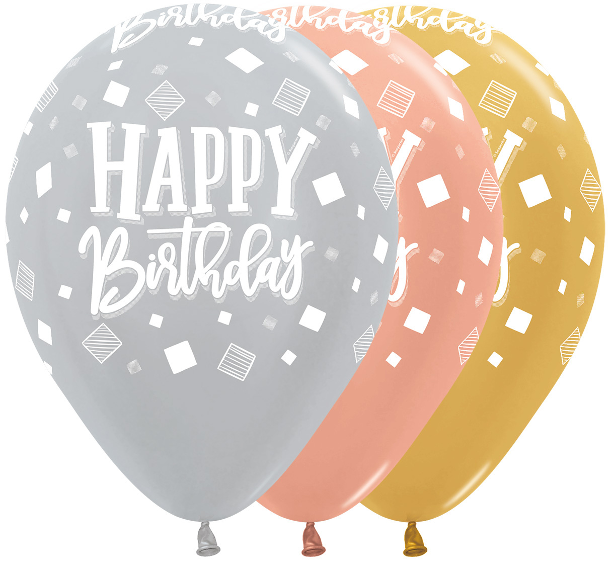 Sempertex 12 inch  - Happy Birthday - Squares - Metallic Assortment-25 stuks