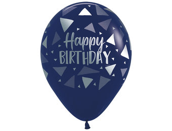 SALE > R12 inch  - Happy Birthday - Triangles - Navy Blue 044 - Silver Ink-25pcs