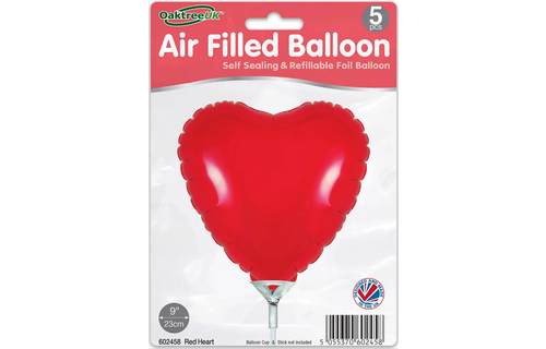 Heart - Red - 9inch - package 5 count - with valve