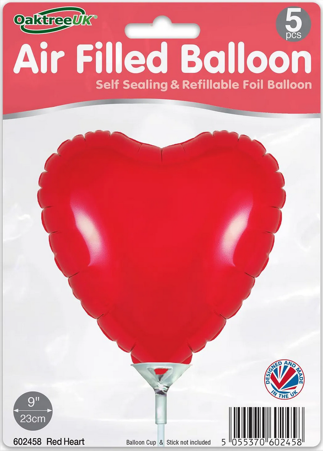 Heart - Red - 9inch - package 5 count - with valve