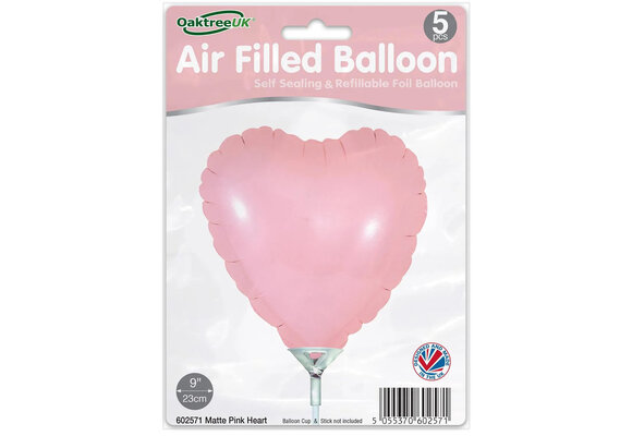 Heart - Matte Pink - 9inch - package 5 ct - with valve