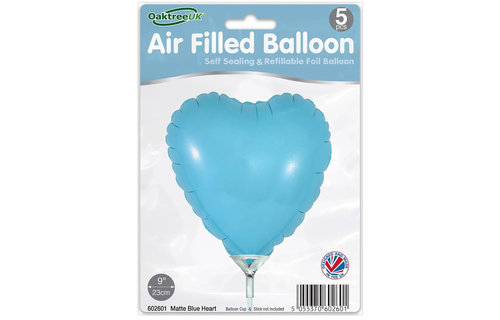 Heart - Matte Blue - 9inch - verpakt 5stks - zelfsluitend