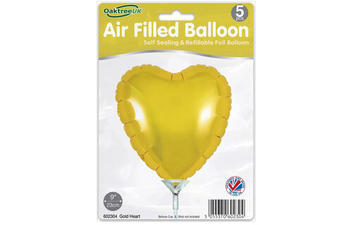 Heart - Gold - 9inch - package 5 count - with valve