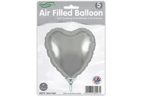 Heart - Silver - 9inch - package 5 ct - with valve