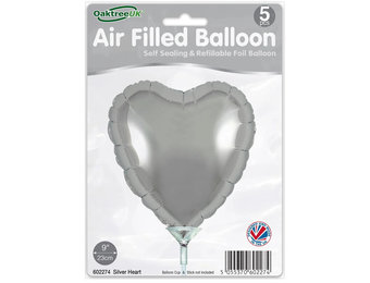 Heart - Silver - 9inch - package 5 ct - with valve