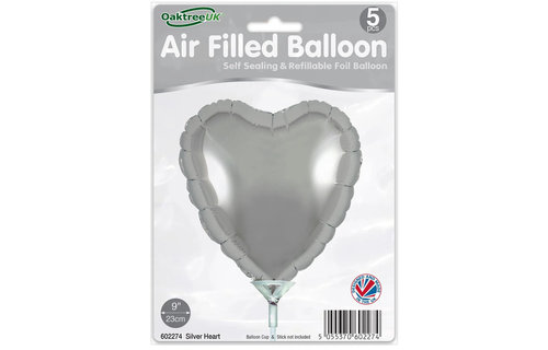 Heart - Silver - 9inch - package 5 count - with valve
