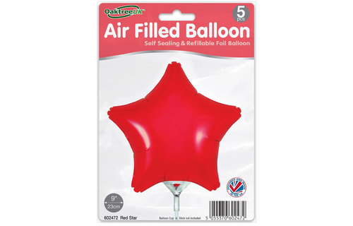 Star - Red - 9inch - verpakt 5stks - zelfsluitend