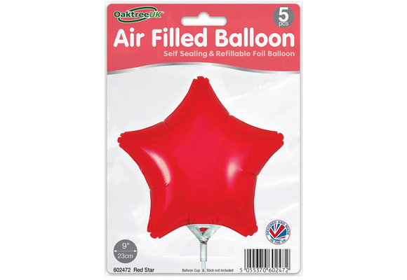 Star - Red - 9inch - package 5 ct - with valve