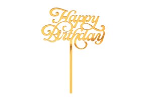 Taart Topper - Happy B-Day Elegant - Goud - 11 x 15cm