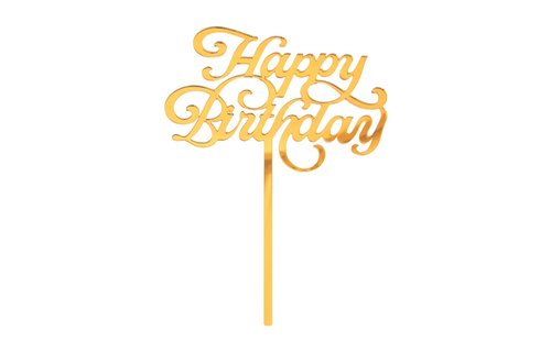 Taart Topper - Happy B-Day Elegant - Goud - 11 x 15cm