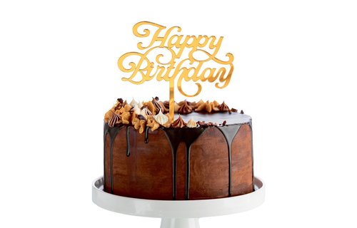 Taart Topper - Happy B-Day Elegant - Goud - 11 x 15cm