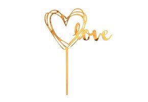 Taart Topper - Heart Love - Goud - 13 x 10cm