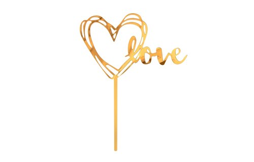 Taart Topper - Heart Love - Goud - 13 x 10cm
