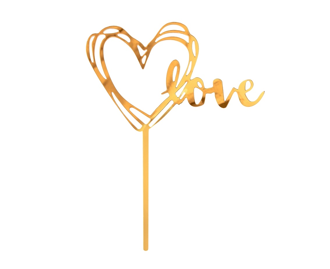 Taart Topper - Heart Love - Goud - 13 x 10cm