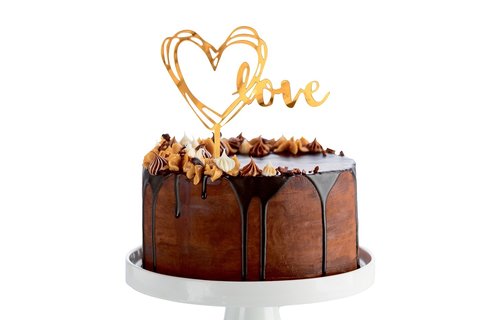 Taart Topper - Heart Love - Goud - 13 x 10cm