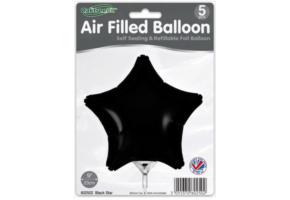 Star - Black - 9inch - package 5 ct - with valve